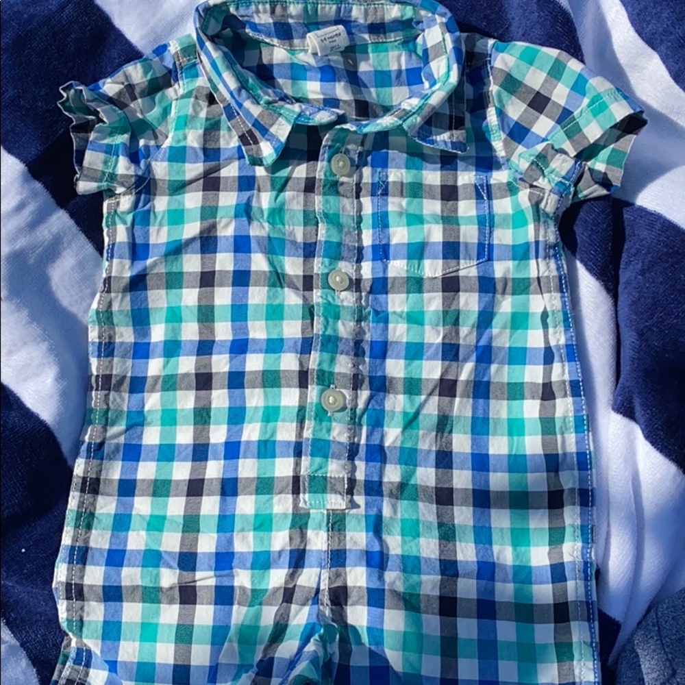 GAP Summer Plaid Onesie 💚💙